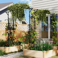 Rosenbogen Metall Gartenbogen für Kletterpflanzen Torbogen Garten Rosengitter Rankhilfe Rankgitter 170 x 39 x 210 cm Schwarz