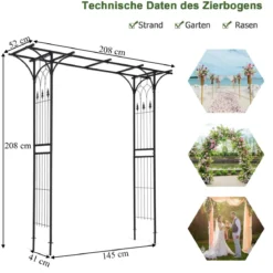 Rosenbogen Metall Gartenbogen für Kletterpflanzen 208 x 52 x 208 cm Schwarz