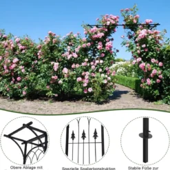 Rosenbogen Metall Gartenbogen für Kletterpflanzen 208 x 52 x 208 cm Schwarz