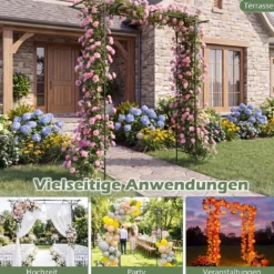 Rosenbogen Metall Wetterfester Gartenbogen mit 4 Metallpfählen und Verlängertem Dach Schwarz