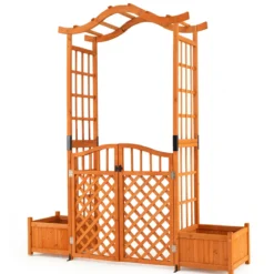 Rosenbogen mit 2 Pflanzkasten Blumenbogen aus Tannenholz Gartenbogen mit Rankgitter 183x18x210 cm