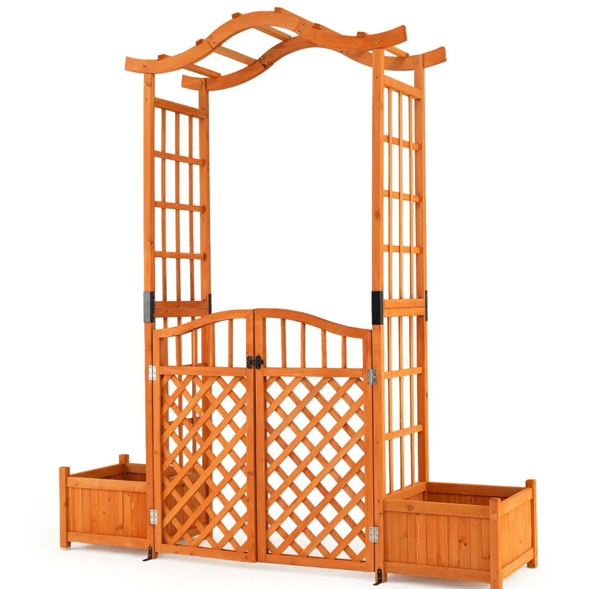 Rosenbogen mit 2 Pflanzkasten Blumenbogen aus Tannenholz Gartenbogen mit Rankgitter 183x18x210 cm