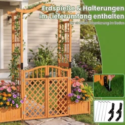 Rosenbogen mit 2 Pflanzkasten Blumenbogen aus Tannenholz Gartenbogen mit Rankgitter 183x18x210 cm