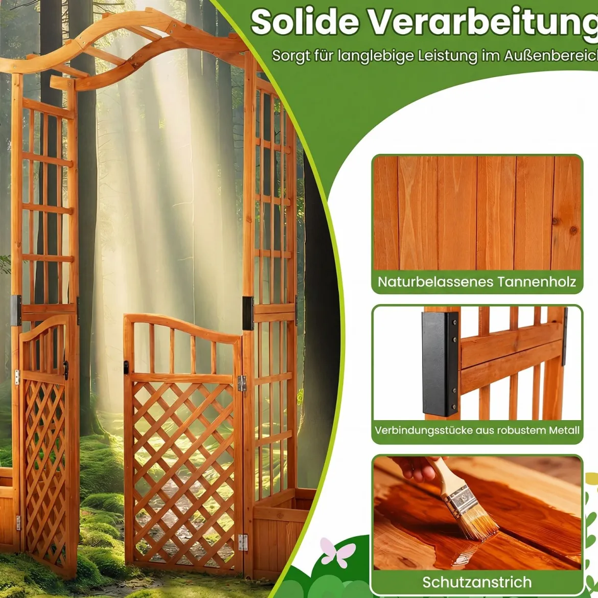 Rosenbogen mit 2 Pflanzkasten Blumenbogen aus Tannenholz Gartenbogen mit Rankgitter 183x18x210 cm