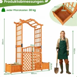 Rosenbogen mit 2 Pflanzkasten Blumenbogen aus Tannenholz Gartenbogen mit Rankgitter 183x18x210 cm