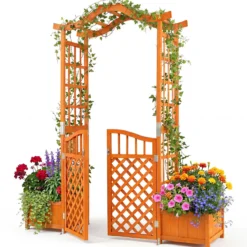 Rosenbogen mit 2 Pflanzkasten Blumenbogen aus Tannenholz Gartenbogen mit Rankgitter 183x18x210 cm