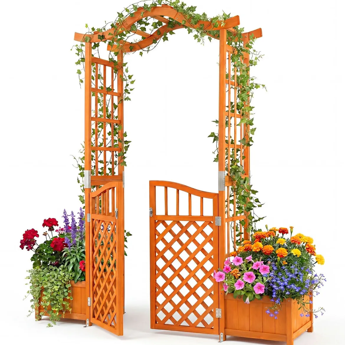 Rosenbogen mit 2 Pflanzkasten Blumenbogen aus Tannenholz Gartenbogen mit Rankgitter 183x18x210 cm