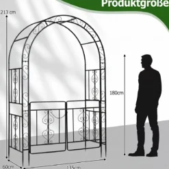 Rosenbogen Torbogen aus Metall mit Abschließbarer Tür & Erdspießen 135 x 60 x 213 cm Schwarz
