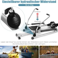 Rudermaschine mit LCD-Monitor Rudergerät hydraulischer Ruderbank 110 x 77 x 21 cm Grau + Schwarz