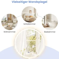 Runder Badspiegel mit Anti-Beschlage Spiegelheizung & Anzeige Dimmbarer LED-Spiegel