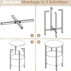 Runder Beistelltisch mit Abnehmbarem Filzkorb & Stauraum Moderner Nachttisch Weiß
