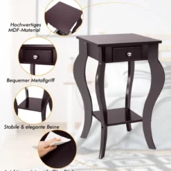 Runder Beistelltisch mit Schublade unteres Regal Holzkonstruktion Sofa-Beistelltisch Braun