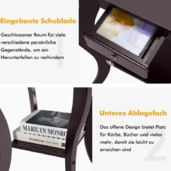 Runder Beistelltisch mit Schublade unteres Regal Holzkonstruktion Sofa-Beistelltisch Braun