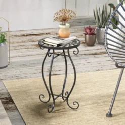 Runder Beistelltisch Mosaiktisch aus Metall & Keramik ∅30 x 50 cm für Balkon Garten