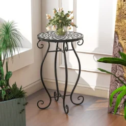 Runder Beistelltisch Mosaiktisch aus Metall & Keramik ∅30 x 50 cm für Balkon Garten