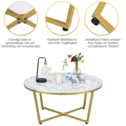 Runder Couchtisch mit Weißem Marmor MDF Oberseite & Goldem Metallrahmen 90 x 90 x 42 cm
