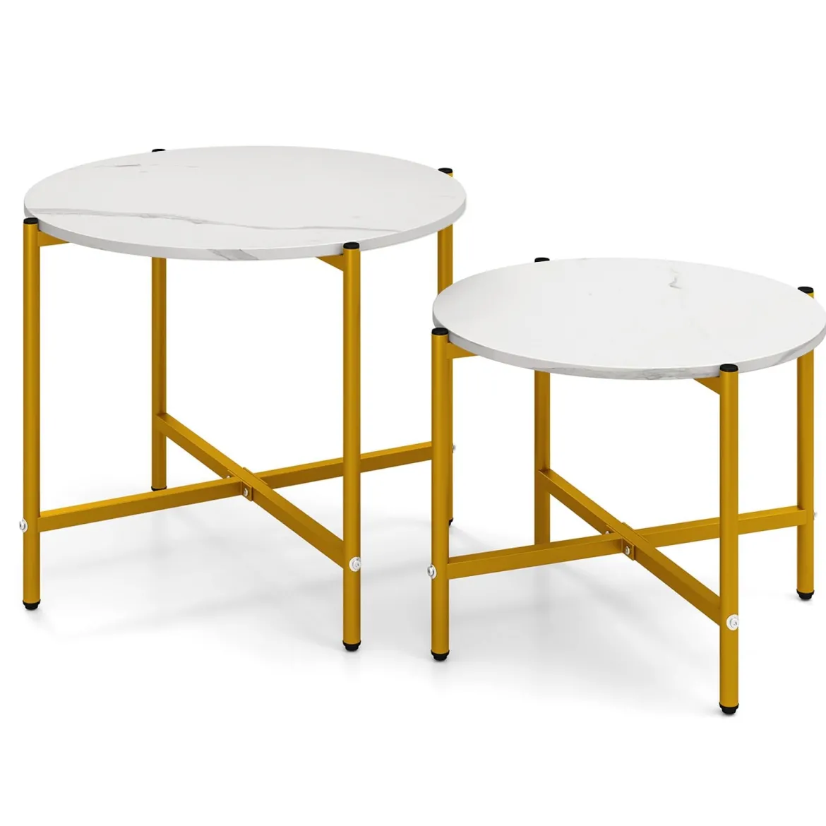 Runder Couchtisch Set mit Metallrahmen Stapelbare CouchtischeBeistelltisch Set Weiß