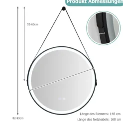 Runder LED-Badezimmerspiegel mit 3 Farbtemperaturen 61 cm Durchmesser