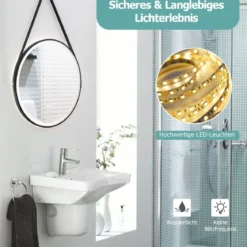 Runder LED-Badezimmerspiegel mit 3 Farbtemperaturen 61 cm Durchmesser