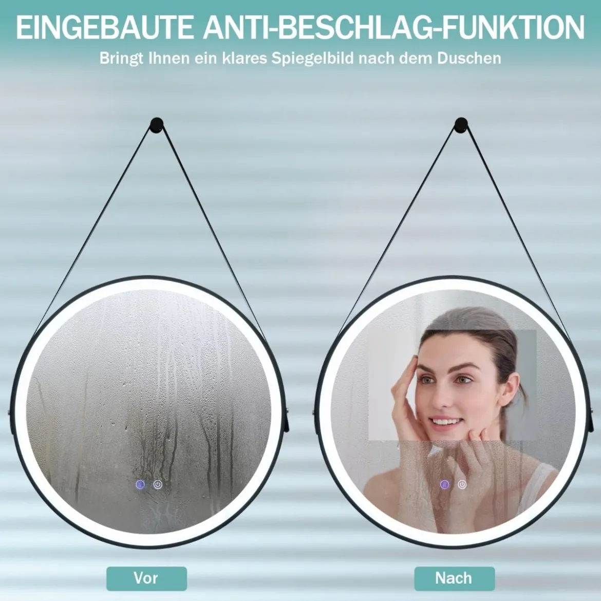 Runder LED-Badezimmerspiegel mit 3 Farbtemperaturen 61 cm Durchmesser