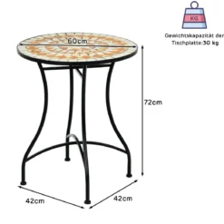 Runder Mosaiktisch Retro Mosaik Beistelltisch für Garten 60 x 60x 72 cm Schwarz + Gelb