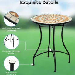 Runder Mosaiktisch Retro Mosaik Beistelltisch für Garten 60 x 60x 72 cm Schwarz + Gelb