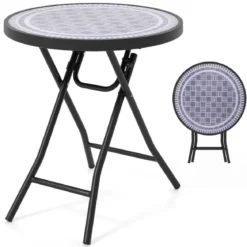 Runder Patio-Couchtisch mit Gehärteter Glasplatte & Metallrahmen Klappbarer Beistelltisch