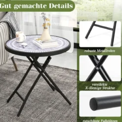 Runder Patio-Couchtisch mit Gehärteter Glasplatte & Metallrahmen Klappbarer Beistelltisch