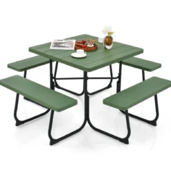 Runder Picknicktisch mit 4 Bänken & Schirmloch für 8 Personen Tragkraft von 900 kg Campingtisch