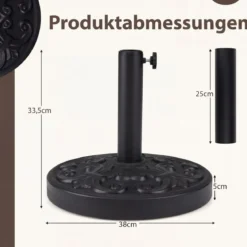 Runder Sonnenschirmständer für 38/48 mm Schirmstangen 12 kg Schirmständer aus Beton Schwarz