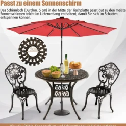 Runder Terrassen-Esstisch Bistrotisch aus Aluminiumguss mit Schirmloch Ø90 x 74 cm Braun