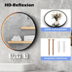 Runder Wandspiegel mit 3 Farben & Speicherfunktion Beschlagfreier Dimmbarer Badezimmerspiegel