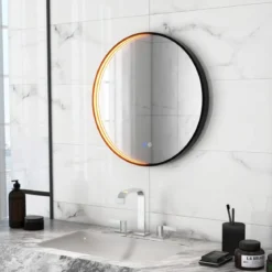 Runder Wandspiegel mit 3 Farben & Speicherfunktion Beschlagfreier Dimmbarer Badezimmerspiegel