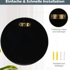 Runder Wandspiegel mit Rahmen aus Aluminiumlegierung 40 cm Durchmesser Schwarz