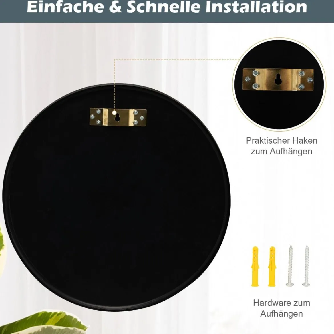 Runder Wandspiegel mit Rahmen aus Aluminiumlegierung 40 cm Durchmesser Schwarz