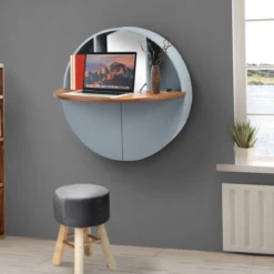 Runder Waschtisch zur Wandmontage mit ausklappbarer Tischplatte 72 x 72 x 15 cm Grau