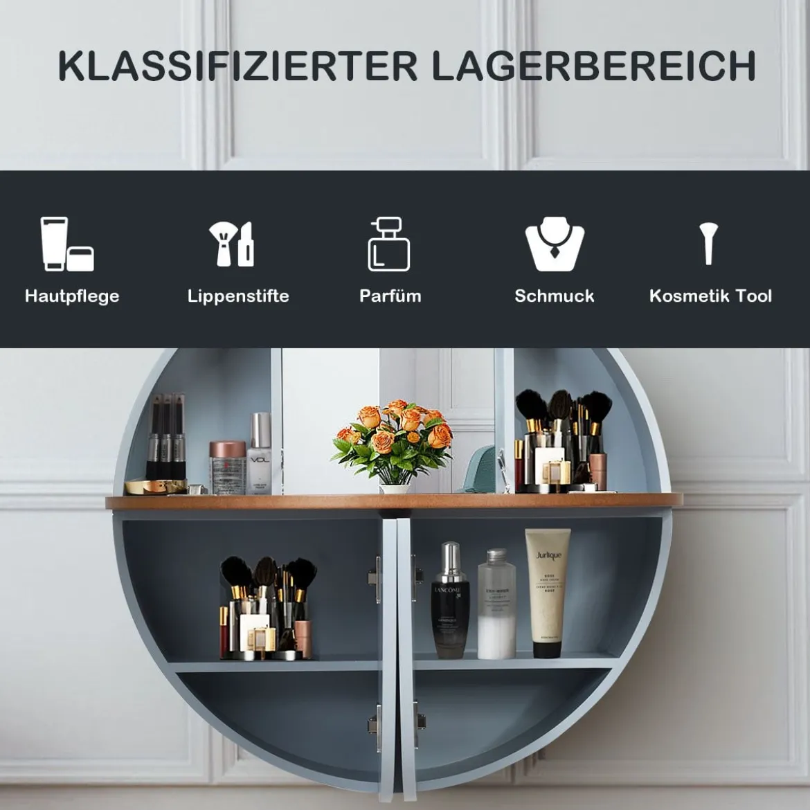 Runder Waschtisch zur Wandmontage mit ausklappbarer Tischplatte 72 x 72 x 15 cm Grau