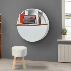 Runder Waschtisch zur Wandmontage Wandklapptisch Schminktisch 72 x 72 x 15 cm Weiß