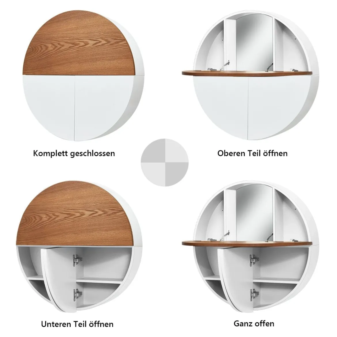 Runder Waschtisch zur Wandmontage Wandklapptisch Schminktisch 72 x 72 x 15 cm Weiß
