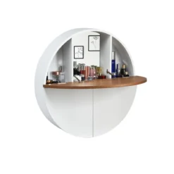 Runder Waschtisch zur Wandmontage Wandklapptisch Schminktisch 72 x 72 x 15 cm Weiß