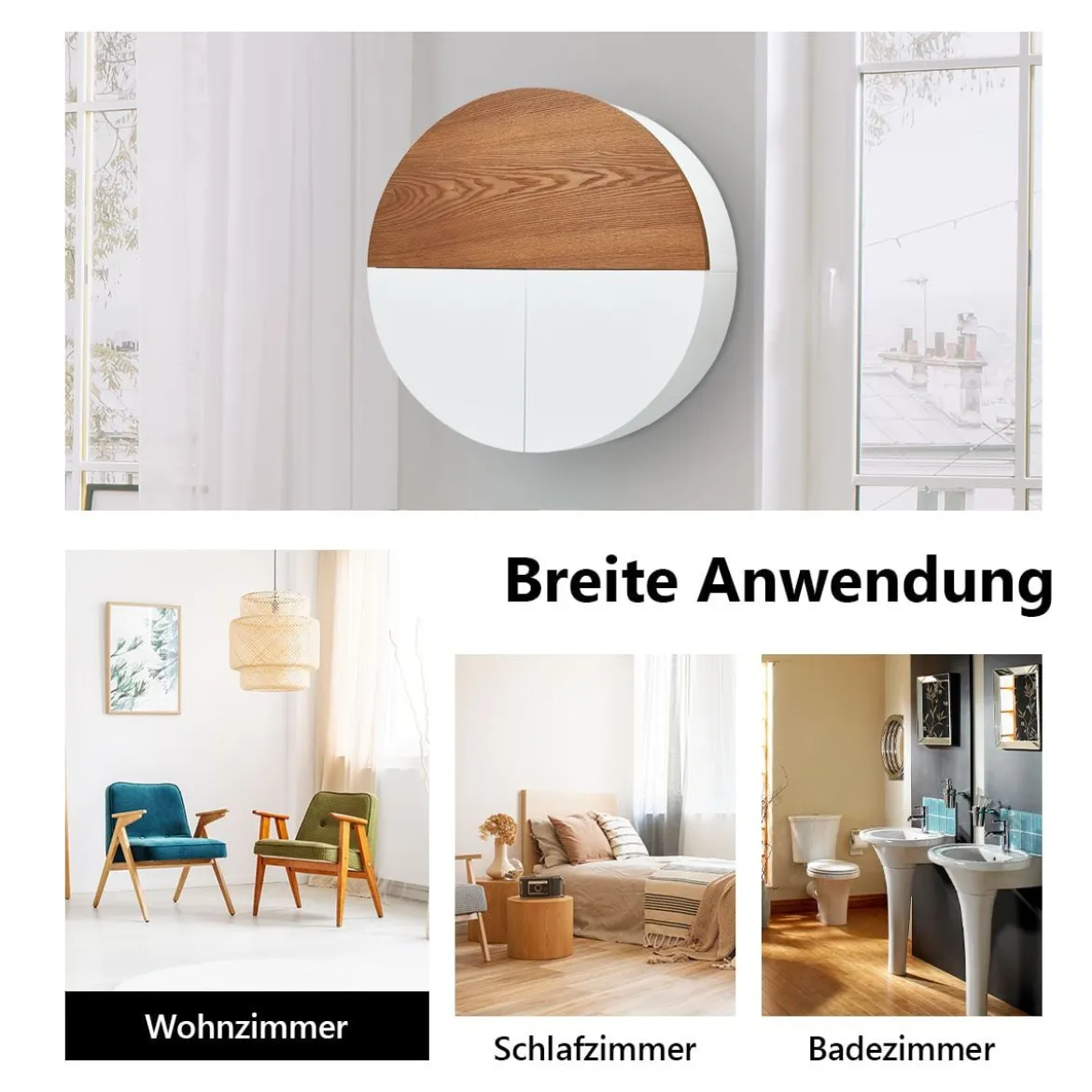 Runder Waschtisch zur Wandmontage Wandklapptisch Schminktisch 72 x 72 x 15 cm Weiß