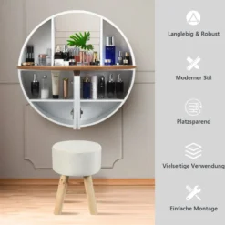 Runder Waschtisch zur Wandmontage Wandklapptisch Schminktisch 72 x 72 x 15 cm Weiß