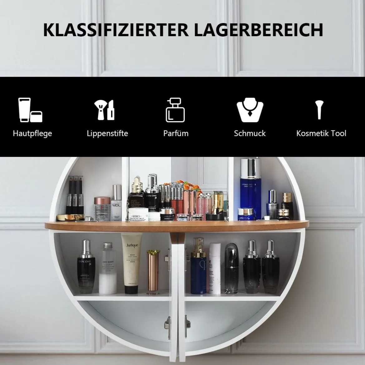 Runder Waschtisch zur Wandmontage Wandklapptisch Schminktisch 72 x 72 x 15 cm Weiß