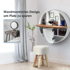 Runder Waschtisch zur Wandmontage Wandklapptisch Schminktisch 72 x 72 x 15 cm Weiß