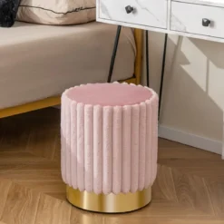 runde Samt Ottomane gepolsterter Fußhocker mit stabilem Metallsockel φ37 x 43 cm Rosa