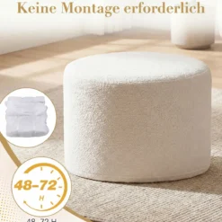 Runde Sitzpouf 45 x 35 cm weiche Ottomane mit Schaumstofffüllung & Loop-Garn-Stoff Beige