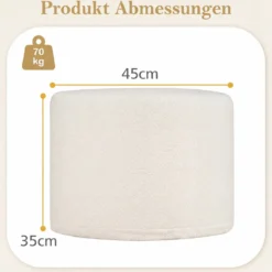 Runde Sitzpouf 45 x 35 cm weiche Ottomane mit Schaumstofffüllung & Loop-Garn-Stoff Beige