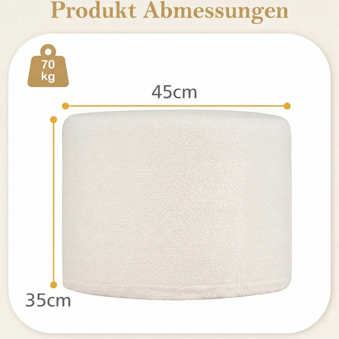 Runde Sitzpouf 45 x 35 cm weiche Ottomane mit Schaumstofffüllung & Loop-Garn-Stoff Beige