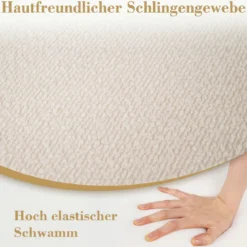 Runde Sitzpouf 45 x 35 cm weiche Ottomane mit Schaumstofffüllung & Loop-Garn-Stoff Beige