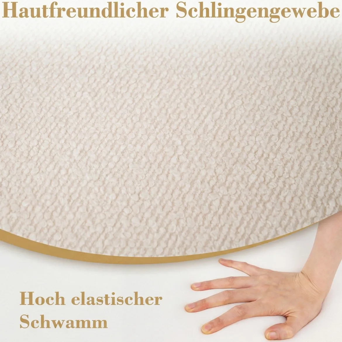 Runde Sitzpouf 45 x 35 cm weiche Ottomane mit Schaumstofffüllung & Loop-Garn-Stoff Beige